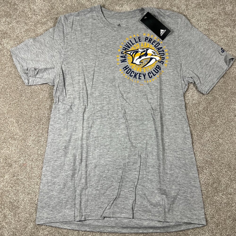 Adidas Mens M Heather Gray Nashville Predators NHL‎ Hockey SS Amplifier Tee NWT